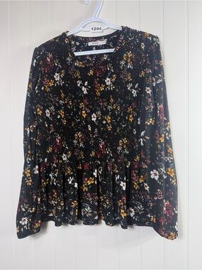 Ricki’s Floral Smocked Peplum Blouse XL Cottagecore / Romantic / Boho